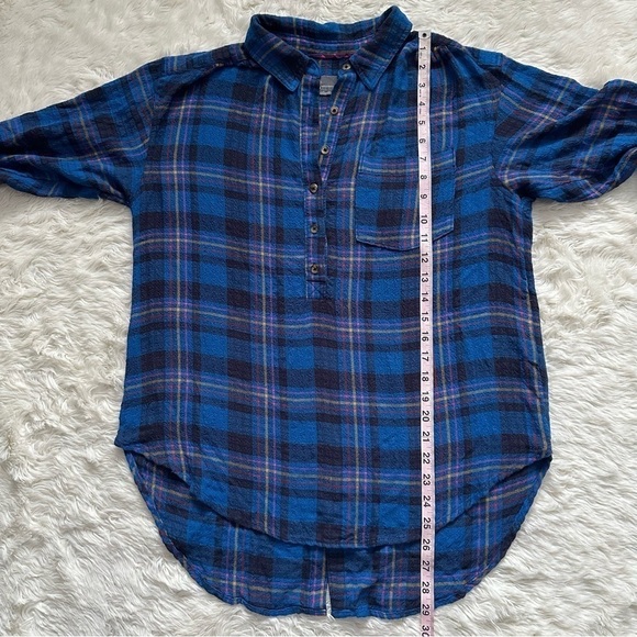 Anthropologie Top Isadora Button-Back Tunic Long Sleeve Plaid Blue M - Picture 12 of 13